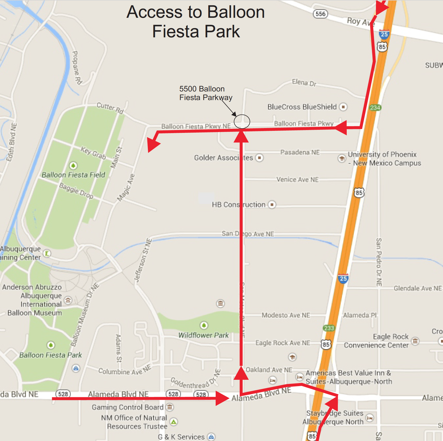 Map to Balloon Fiesta Park