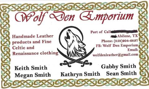 Handmade leather goods, Celtic clothing, steel boned corsets, leather wrapped stainless steel mugs, Celtic flags, kid's swords and pirate pistols with leather baldric, coin sashes.